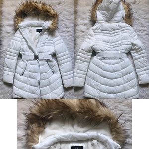 White Fur Hooded Coat